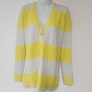 Loft ** pretty yellow and grey striped sweater, button front size Medium NWOT